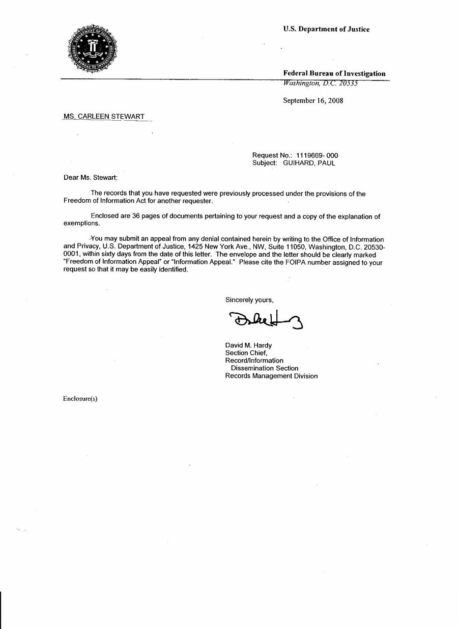 Cover Letter from FBI